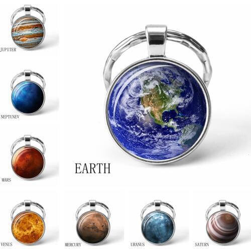 2019 Solar System Planet Earth Jupiter Mars Metal Key Chains Jewelry Galaxy Universe Space Cabochon Pendant Keyring Gift for Man