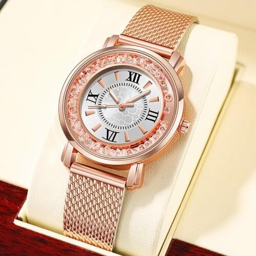 2021 Brand Luxury Ladies Watch Fashion Fine Rhinestone Crystal Dial High Quality Mesh silicone Strap Quartz Watch For Women