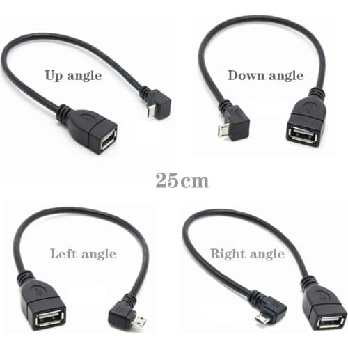 25cm Micro USB OTG cable 90 Degree angle micro usb male to usb2.0 female cable for mobile phone tablet U flash mouse keyboard