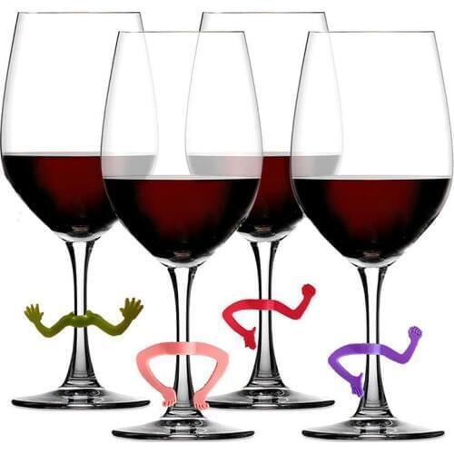 6pcs Silicone Gesture Party Wine Glass Marker Charms Drinking Buddy Cup Identification Cup Labels Tag Signs for Bar