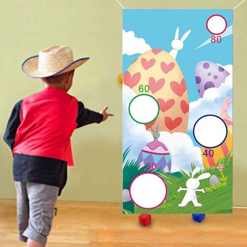70X130cm New Easter Sandbag Projection Flag Bunny Egg Throwing Game Hanging Flag Banner Polyester Cloth Party Decoration Banner