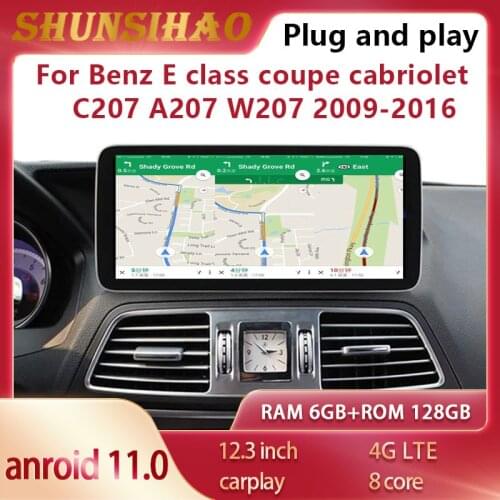 Car radio multimedia for 12.3“ Benz E class coupe cabriolet C207 A207 W207 2009-2016 navigation carplay 128G Android 10