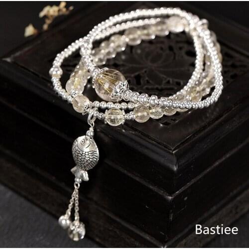 Bastiee Natural Stone Yellow Crystal Bracelet For Women Fish Silver 925 Jewelry Bracelets Hmong Jewelry Luxury Beads Citrine