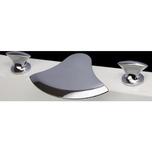 Free ship Modern Waterfall 3 Holes Widespread Bathroom lavatory Sink Faucet Tap in Chrome Finish deck mounted