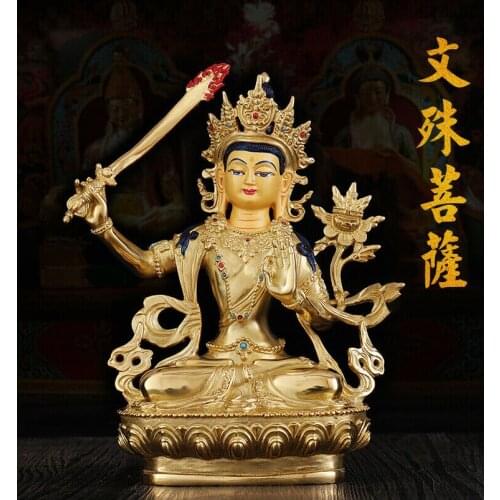 Genuine Handmade Bronze Gilt Statue Buddha Bodhisattva Manjushri Tara Meditation