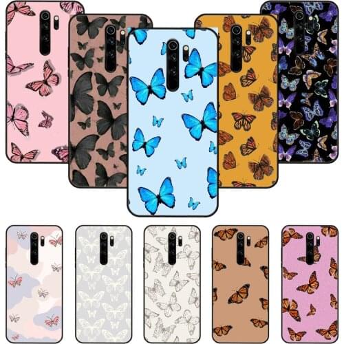 Phone Case For Xiaomi Redmi Note 8 8T 7 7A 9 9S 8A 4 5 Pro Black Cover Prime Tpu Hoesjes Luxury Bumper Beautiful Butterfly