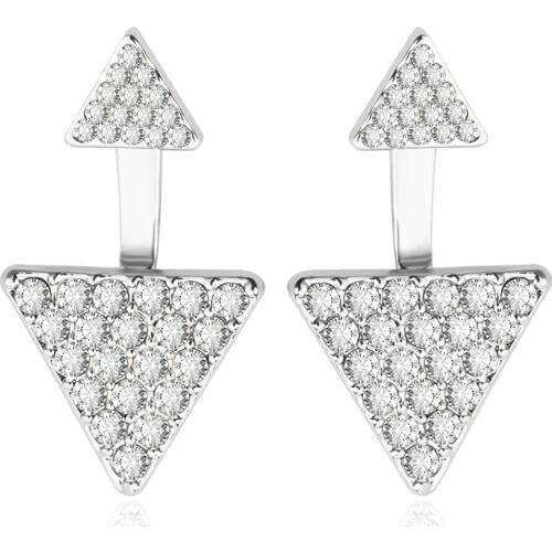 Gold Silver Color Double Triangle Crystal Stud Earrings For Women Girls Rhinestone Earring Statement Charm Fashion Ear Jewelry
