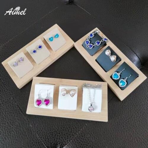 Wood Jewelry Earring Diaplay Tray With Portable Sheet Holder Ear Clip Storage Stand Stud Earring Organizer Display Showcase Box