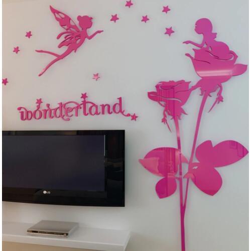 Hot sale Flower fairy 3d acrylic wall stickers Sofa tv wall Romantic decoration DIY Art wall decor Living room art wall sticker