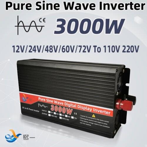 Pure Sine Wave Power Inverter DC 12V 24V 48V 60V 72V To AC 110V 220V Voltage 3000W Outdoor Car Inverter