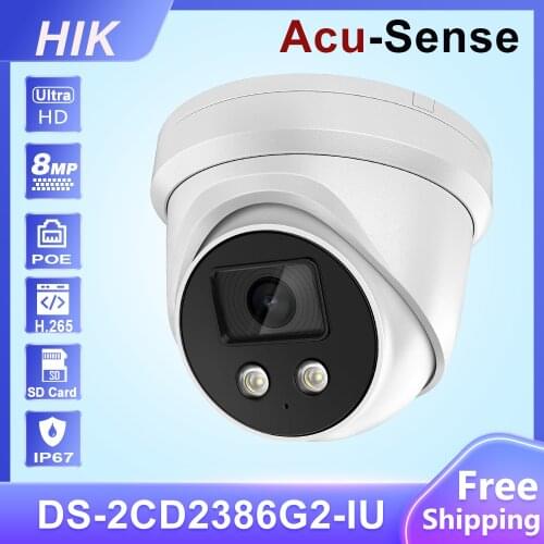 Hikvision Original 8MP AcuSense PoE IP Camera DS-2CD2386G2-IU Built-In Mic SD Card Slot H265+ IP67 Human Vehicle Classification