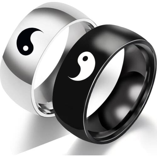 New Chinese Style Stainless Steel Tai Chi Rings for Couple Creative Yin Yang Punk Men Women Accessories Jewelry for Best Friends