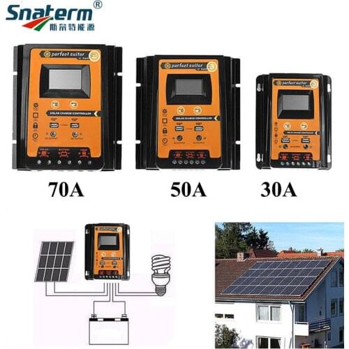 30A 50A 70A 12V 24VDC High quality MPPT PWM Solar Charge Controller Panel Battery Regulator with Big LCD IP32 Load Timer for PV