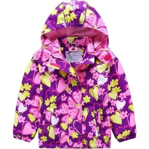 Girls Long Sleeve Hooded Flowers Print Casual Thick Fleece Cold Winter Jacket Windbreak Softshell Warm Keeping Jacket Coats