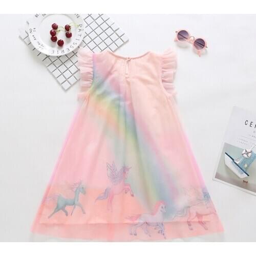 2020 TALLOLY Explosive Childrens Wear Cute Style Summer Childrens Unicorn Rainbow Mesh Dress