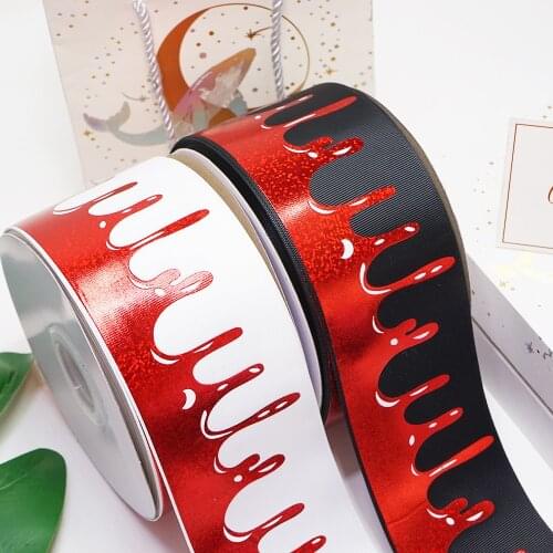 DIY Handmade Materials 3inch Halloween Foil Grosgrain Ribbon 10 Yard Per Size Printed Cartoon Ribbon Foil Ribbon