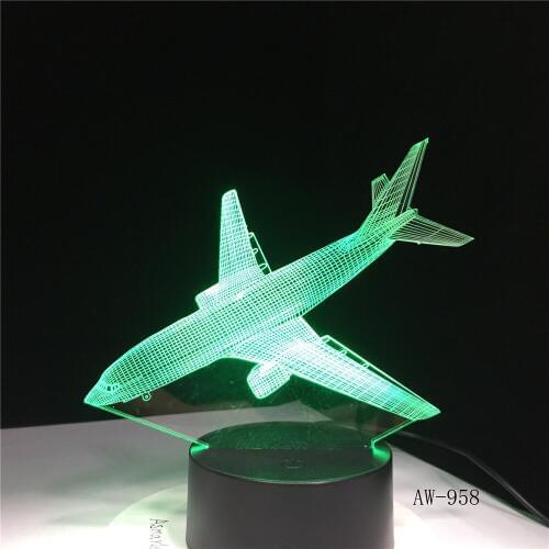 Aircraft Model 3D LED Lamp Visual Colorful Light Fixture USB Table Lamp Bedside Sleeping Nightlight Creative Office Light AW-955