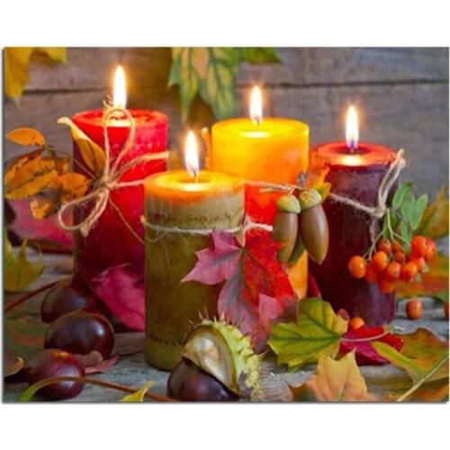 5d Maple Leaves Full Square Diamond Painting Kits Candles Mosaic Embroidery Picture Crystal Stones Stickers Decal Wall Art Gift