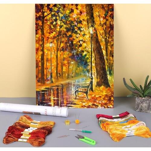 Lonely Bench Printed Canvas 11CT Cross Stitch Embroidery Kit DMC Threads Handicraft Craft Handmade Painting Wholesale Mulina