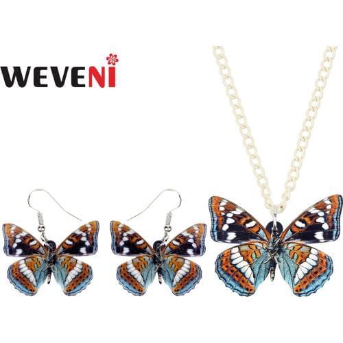 WEVENI Acrylic Danaidae Butterfly Jewelry Sets Earrings Drop Necklace Pendant Insect Gift For Women Girls Spring Summer Bijoux