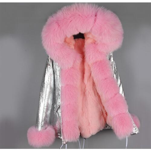 2020 new women outwear thick warm rabbit fur liner coat short real fox fur parka winter jacket