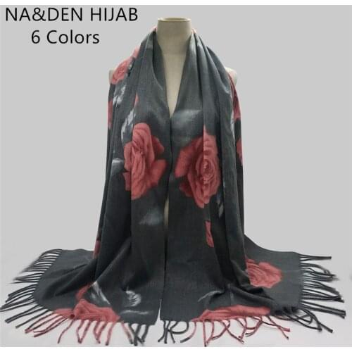 New Fashion flower printing with tassels women pashmina scarves Muslim hijabs shawls bandana wraps warm in winter 8pcs/lot