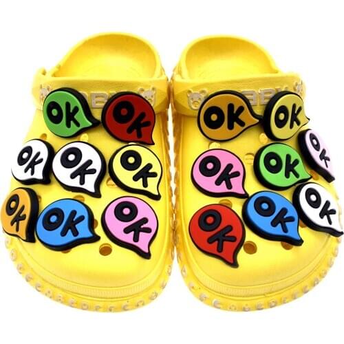 Wholesale 50PCS New Cartoon Colorful Croc Jibz Charms OK Decoration For Wristband Backpack Kids Party Gifts Shoe Accessories