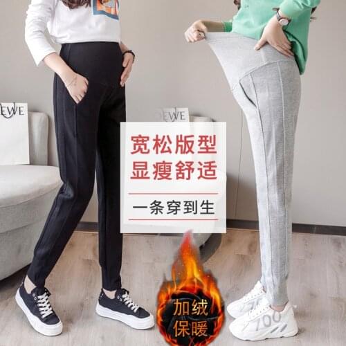 2021 Autumn Winter Thicken Maternity Pants High Waist Adjustable Belly Pants Clothes for Pregnant Women Pregnancy Trousers