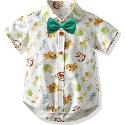 0-3 Years Newborn Bodysuit One-piece Baby Boy Clothes 100% Cotton Animal Print Summer Toddler Clothing Infant Romper Bow Tie