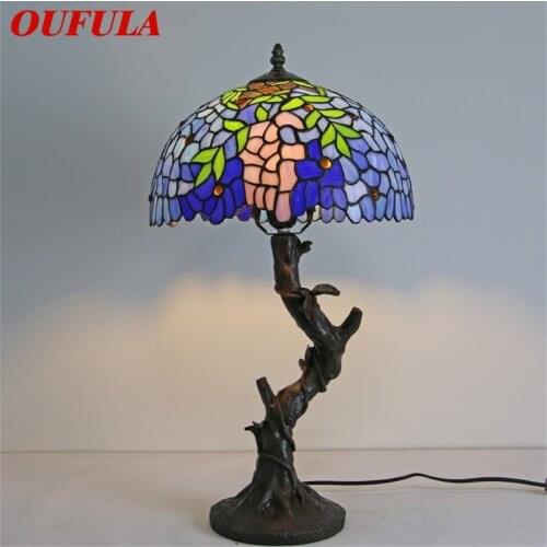 OUFULA Tiffany Table Lamp Modern Creative Decorative Pattern Figure LED Light For Home Bedroom
