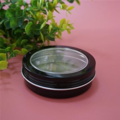100g Empty Bright Black Round Aluminum Tin Cans Bottle with Window Lids,100ml Skylight Refillable Box Cream Box Tea Aluminum Jar