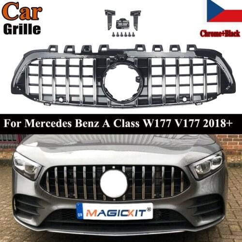 MagicKit Black+Chrome bars GTR Style Front Grill For Mercedes Benz W177 A250 A200 A45 AMG from June 2018 On