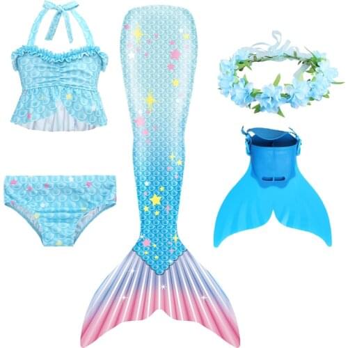 Kids Mermaid Tails With Monofin Swimsuit for Girls Bikini Bathing Suit Costume Swimmable