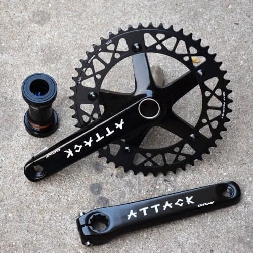 GRAY Alumniun Alloy Crankset Fixed Gear Crank 49T 165mm BCD144 Single Speed TRACK BIKE Bicycle Chainwheel Grid Disk Include Axis