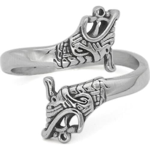 Nordic Viking amulet drgon dreki Scandinavian Jormungand adjustable size rings stainless steel with valknut rune gift bag