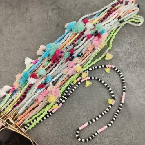 Boho Glass Beads Eyeglass Chains with cotton Tassel Sunglasses Reading Glasses Chain Eyewears Cord Holder Neck Strap Rope