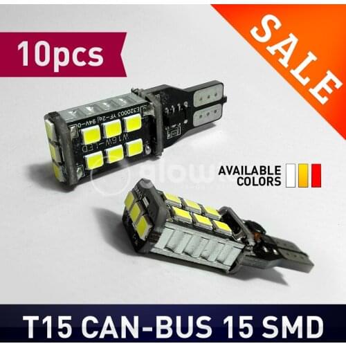WHOLESALE 10pcs T15 15SMD 7.5w W16W LED Light Car LED NO ERROR Back UP light rear Lamp white Car styling GLOWTEC