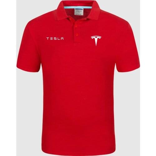 High quality logo Tesla logo Polo classic brand Men Polo Shirt Men Casual solid Short Sleeve cotton polos