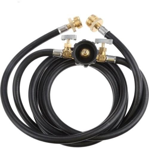 2 Way Y Splitter QCC1 Grill Stove Propane Tank Converter Adapter 5 Ft Extension Hose 350PSI High Pressure for 20 Lbs Gas BBQ