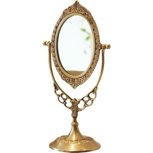 Handmade Brass Gold Carved Vanity Mirror Mirror Makeup Beauty Creative Mirror Framed Wall Art Antique Collection Lucky Crafts