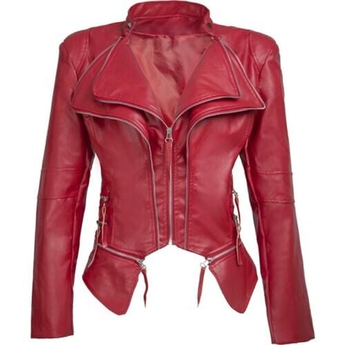 Women PU Jackets Spring coat Black Fashion Motorcycle Jacket Gothic faux leather coats Drop Shipping