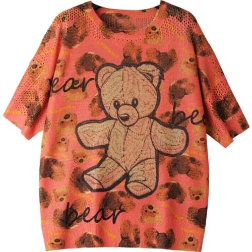 Orange Anime Knitted Short Sleeve Kawaii Cute Spring Summer Womens Tops And Blouses cardigan mujer Oversized Sweater