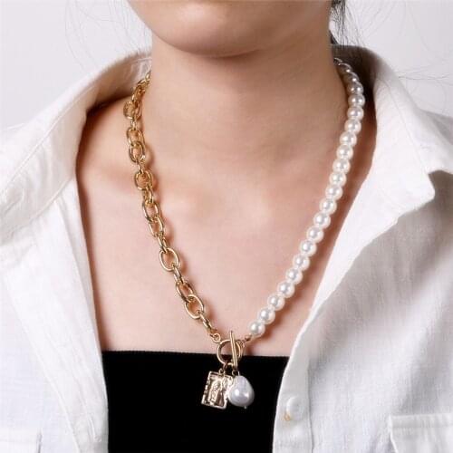 Fashion Thick Chain Angel Pendant Necklace For Women Irregular Imitation Pearl Chokers Necklaces Female 2020 Fashion Jewelry New