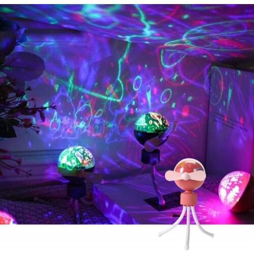 1pcs Creative Fan Starry Sky Projection Handheld Octopus Fan Night Starry Sky Atmosphere Light USB Charging Gifts For Summer