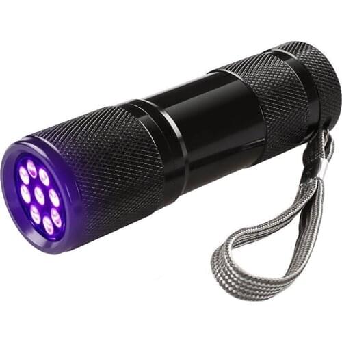 200pcs Mini 9 LED UV Flashlight Ultraviolet Portable Led flashlight Ultra Violet I Ink Marker Detection Torch Light Outdoor UV