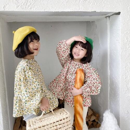 2021 Spring New Baby Girl Floral Shirt Baby Girl Clothes Kids Girls Long Sleeve Print Princess Blouse Toddler Top Tees 2-7 Years