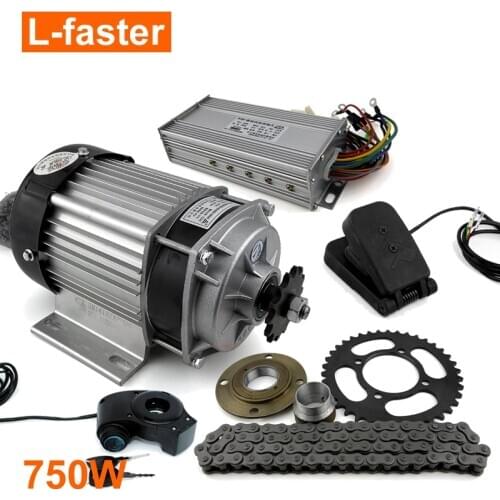 48V 750W Electric 4-Wheel Cart Conversion Kit With Chain System And Pedal Throttle With Key Switch Battery Voltmeter