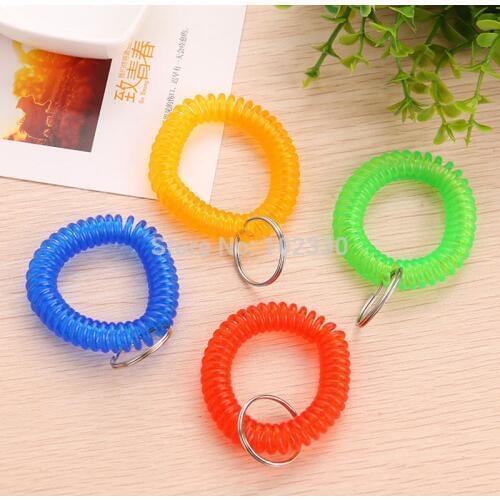 500PCS Stretchable Spiral Wrist Coil Key Tags Plastic Spring Hand Ring Garment Tag Wrist Band Key Fob