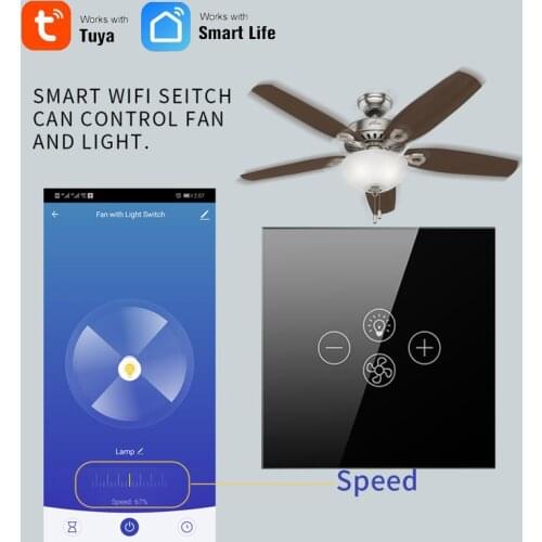 Alexa Amazon voice control ceiling Fan and light wifi intelligent switch controller dimmable Adjust wind Tuya smart APP control