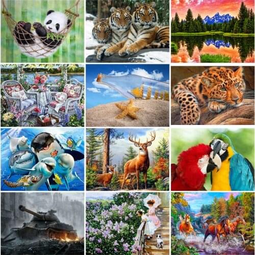 Diy Diamond Painting Battle Tank Wild Animals Cute Whale Color Red Yellow Beautiful Parrot Beautiful Natural Landscape Poster